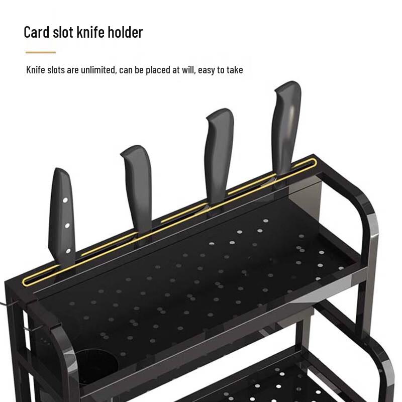 Black Double Layer Stainless Steel Kitchen Storage Rack