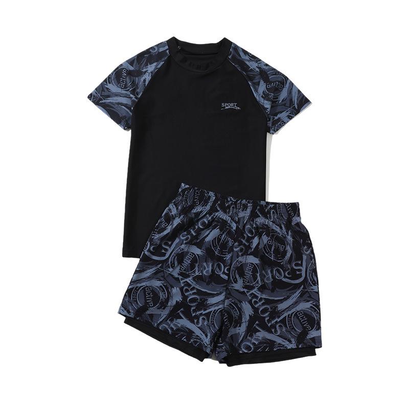 Boys' High-Elastic Quick-Dry Swimsuit Set - Anti-Embarrassment, Two-Piece Beachwear for Tweens and Teens