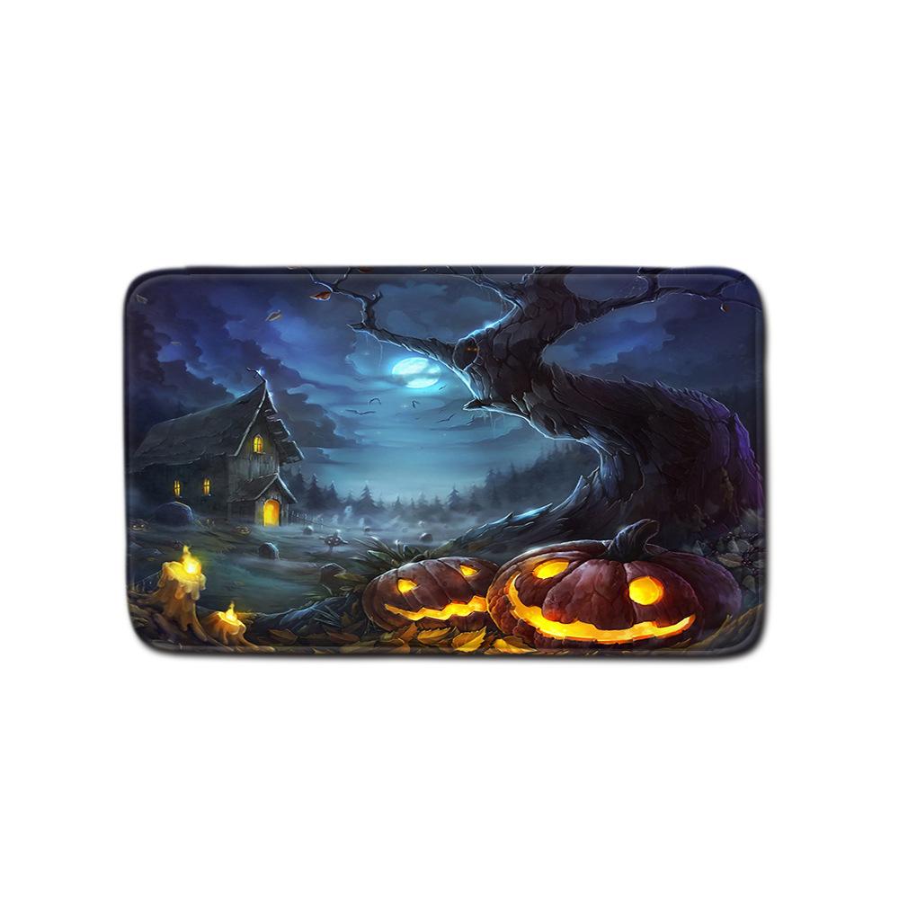Halloween Shower Curtain Floor Mat Combination Four-Piece Set Bathroom Toilet Carpet Shower Room Foot Mat