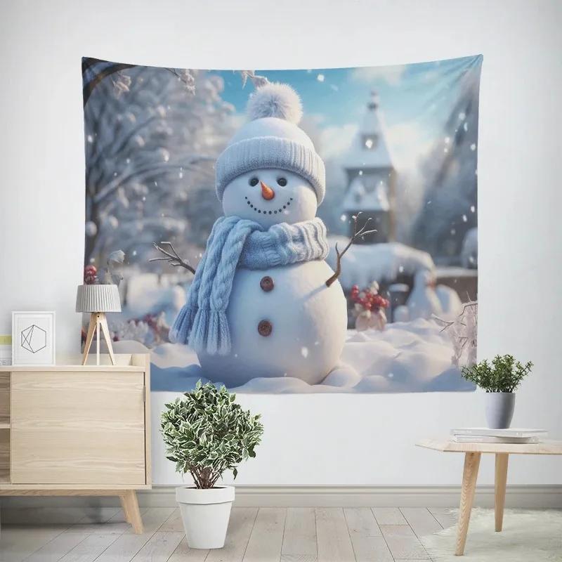 New Year Christmas Snowman Pattern Tapestry Living Room Sofa Home Decor Christmas Gift