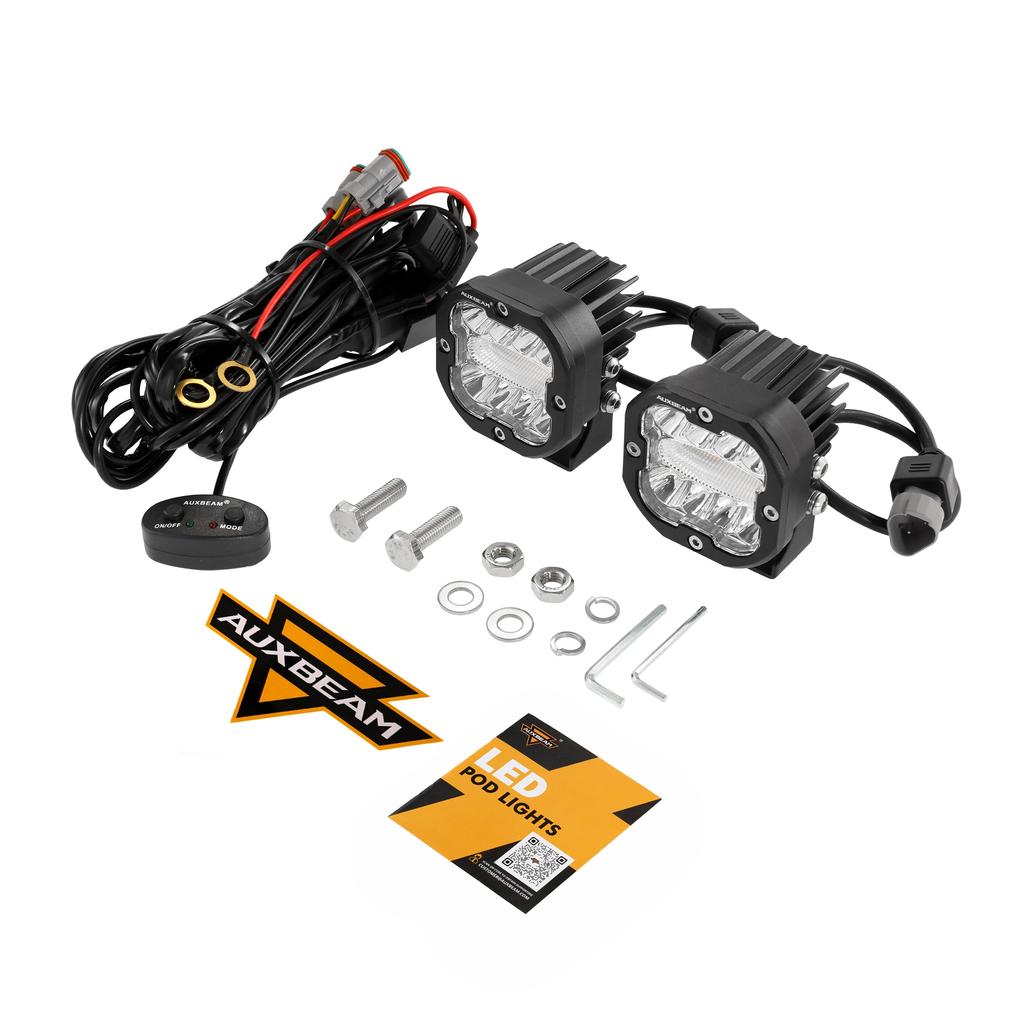 AUXBEAM 6 Types 3 Inch LED Pod Lights White & Amber Spot / Flood / Combo Driving Work Light for ATV SUV Truck Pickup Boat