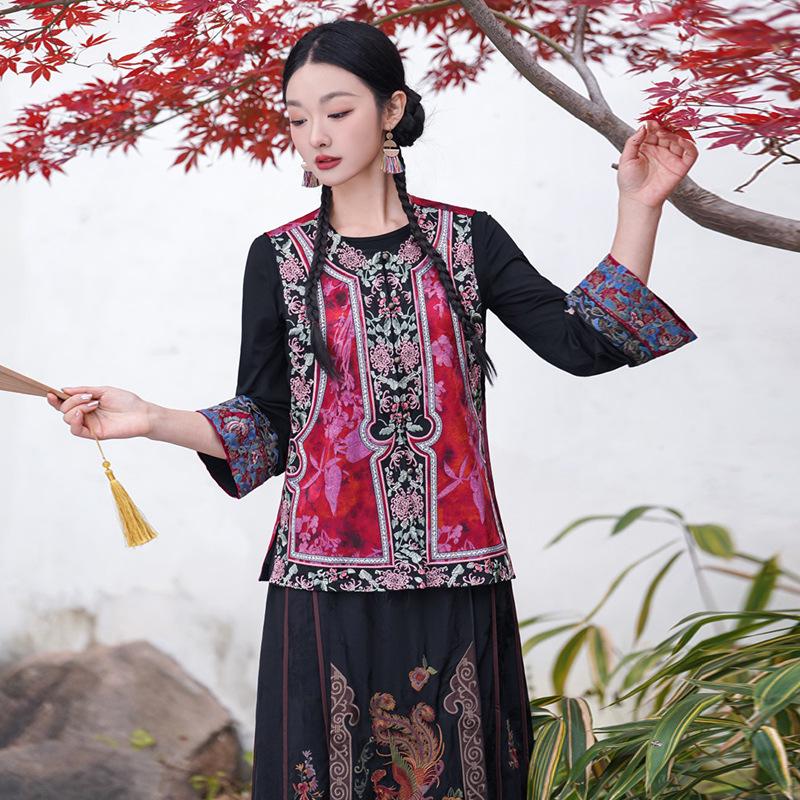

Ethnic Style Women s Silk Embroidered Retro Vest L