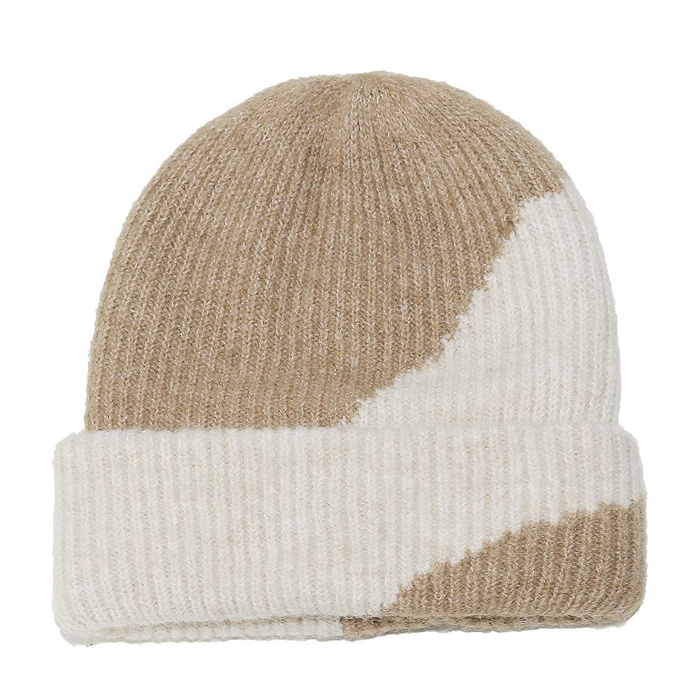 

ins Japanese Korean version trendy wool hat big head circumference color matching plaid thickened thermal cover hat knitted hat women s winter M（56-58cm） хаки