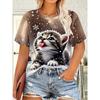 Fashion Women's Crew Neck Short Sleeve 3D Casual Color Printing Casual Short Sleeve Crew Neck T-Shirt
