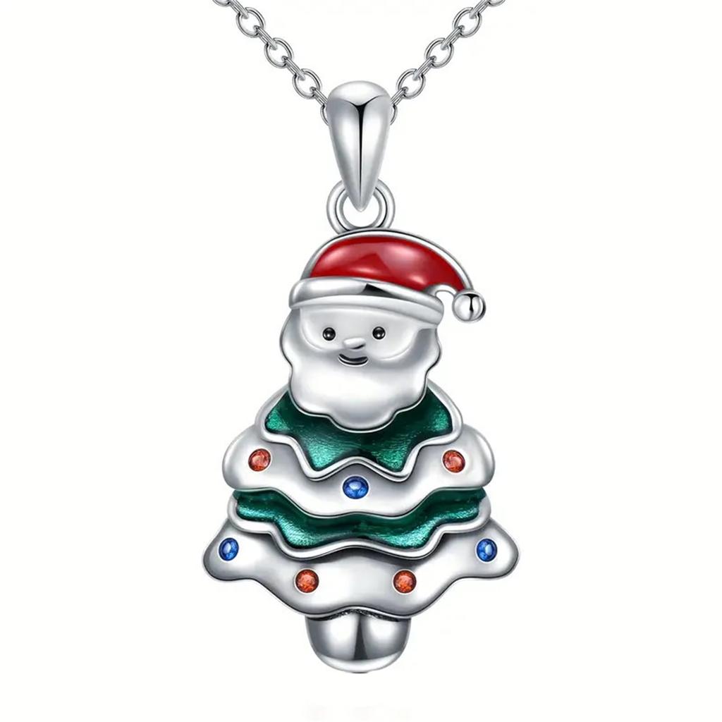 Funny And Humorous Santa Diamond Pendant, Fashionable And Creative Christmas Tree Holiday Necklace