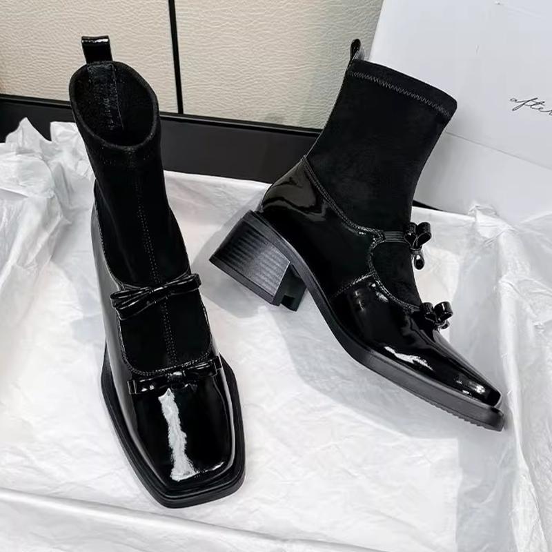 Bow High Heels Women's Boots Elegant Designer Chunky Shoes  Fashion New Pumps Chelsea Boots Winter Luxury Dress Mujer Botas