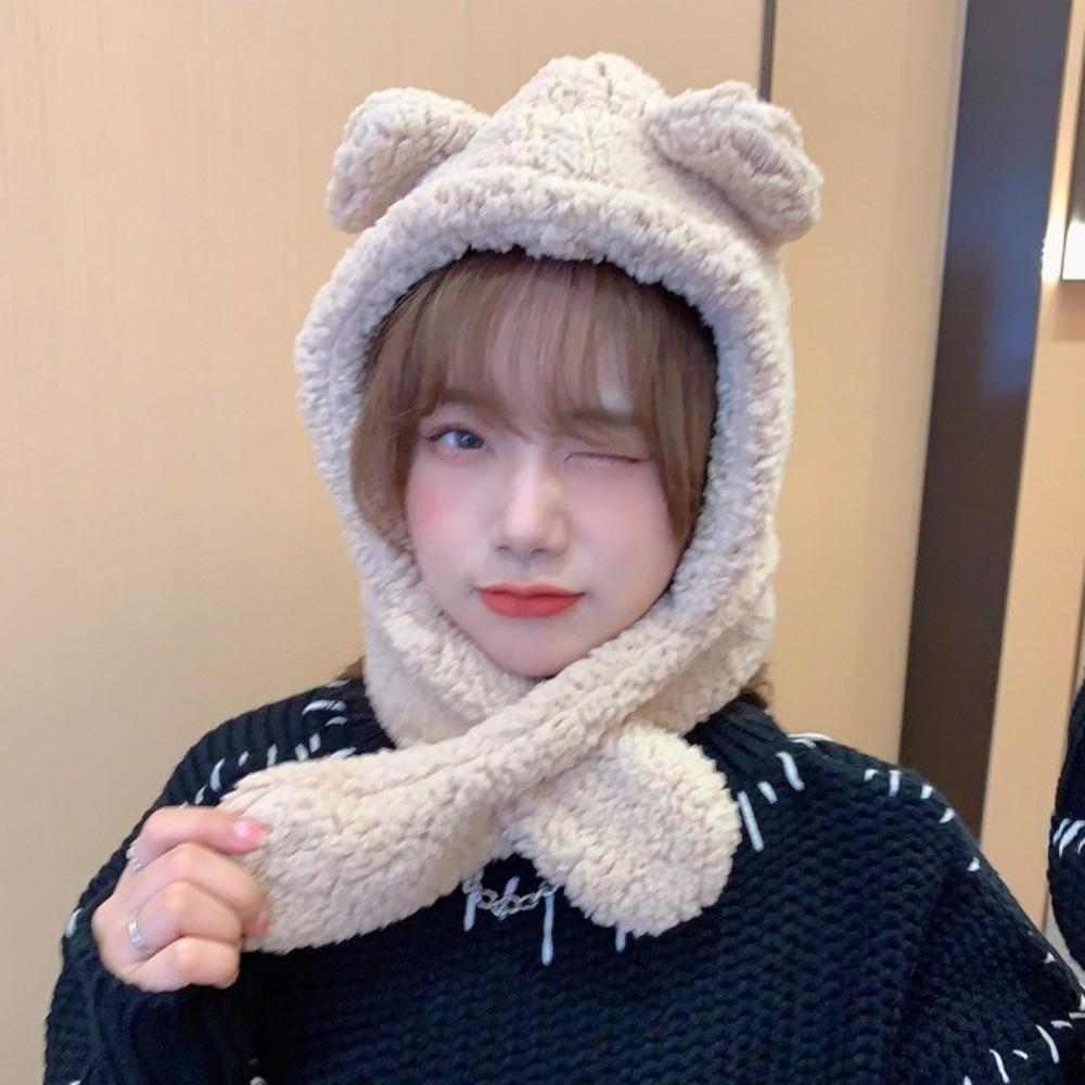 Winter 2-in-1 Cap Scarf Set Warm Neck Warmer Hat Cute Integrated Cap Scarf Outdoor
