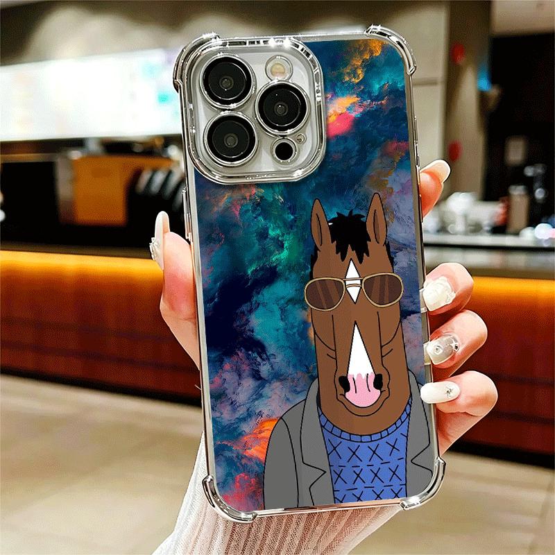 B-BoJack H-Horseman Funny Plating Phone Case For Iphone 16 17 Pro Max Air 16E 14 15 Plus 12 13 Mini Anti-Fall Airabag Cover