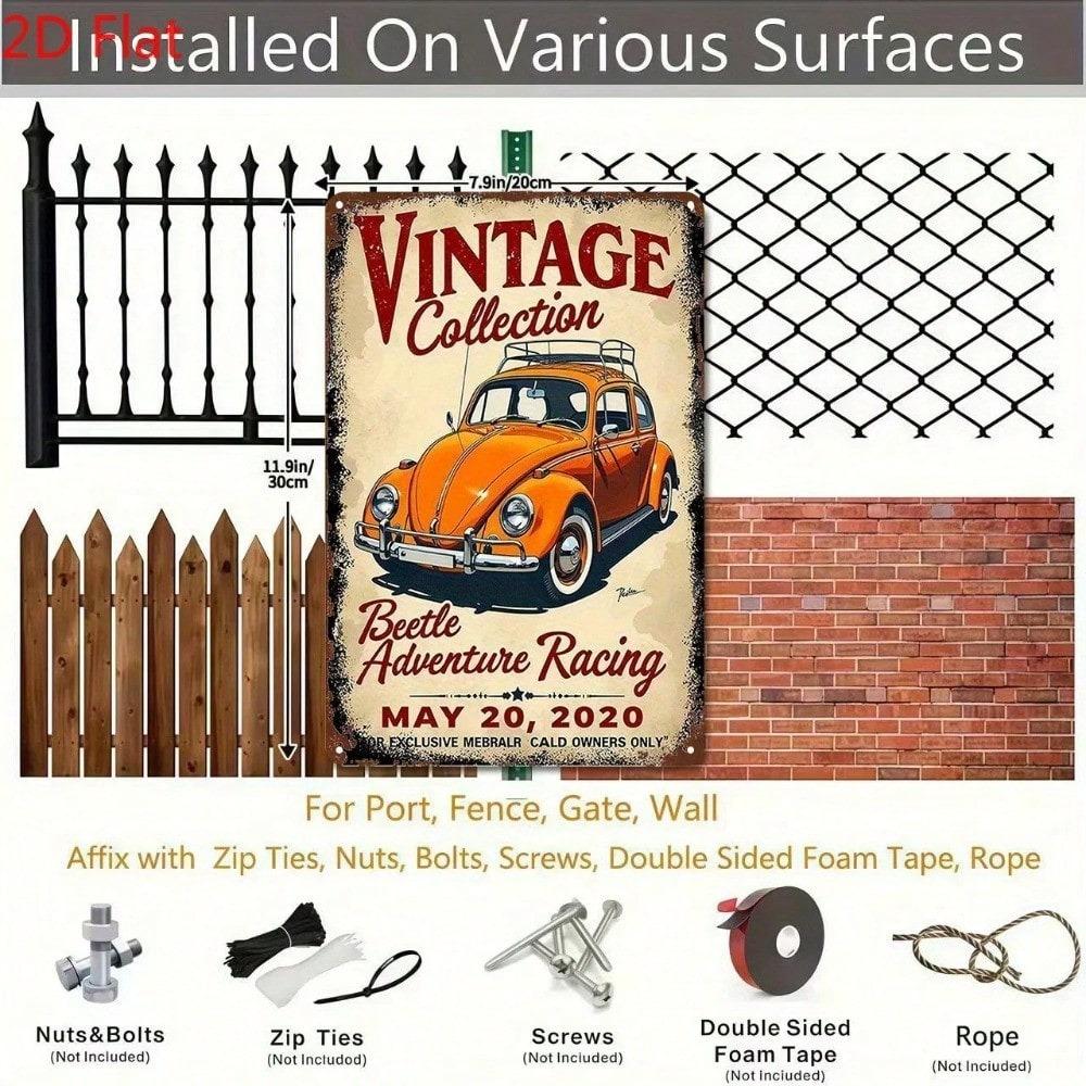 Tin Metal Wall Sign Retro Garage Decor Rustic Home Art Stripe Design Car Movie Inspired Beetle Stripes Wall Hanging