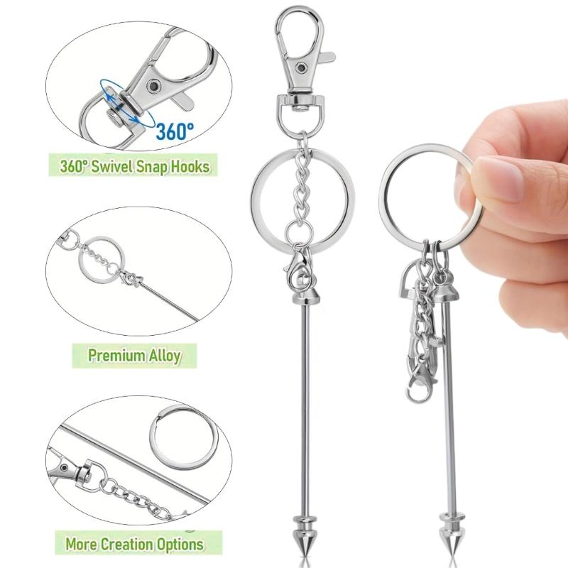 Set of 12 Metal Lobster Claw Clasps with Blank Bead Chain Key Chain Component Keyring Accessories Jewelry Making Kit