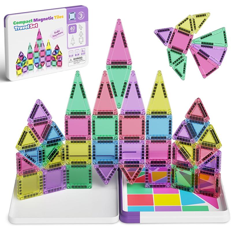 Mini Magnetic Tiles Travel Set Toddler Magnet Building Blocks Constructions STEM Creative Game Kid Iron Box Portable Blocks Toys