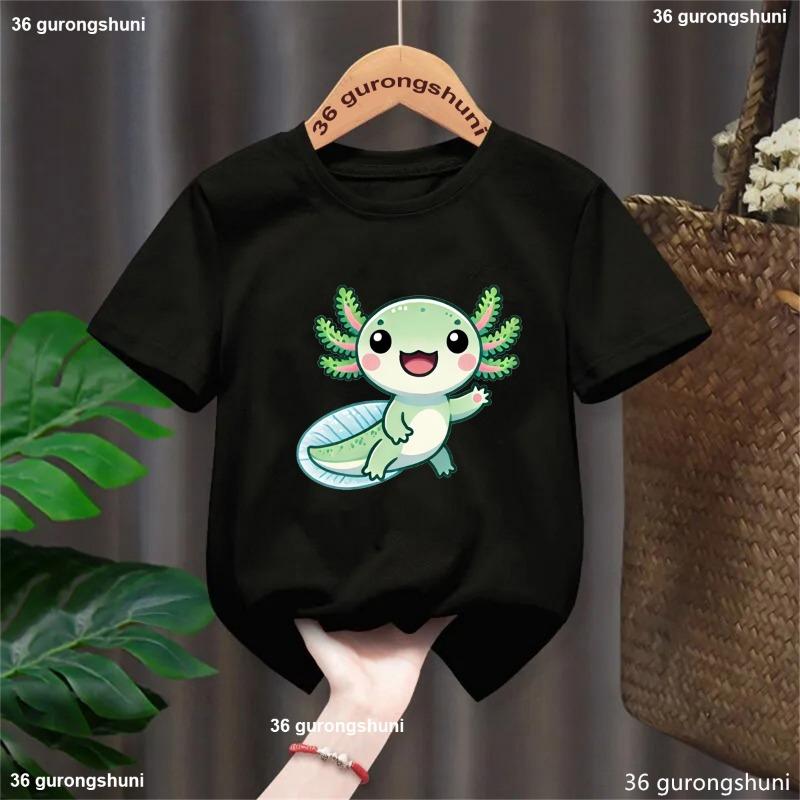 New Boys Tshirt Cute Axolotl Cartoon Graphic Print Girs Tshirt Kawaii Funny T Shirts Summer 110