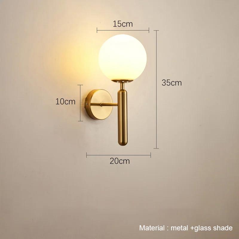 Modern Wall Lamp Simple Living Room Bedroom Wall Mounted Glass Lampshade Sconces Iron Lighting Fixture Aisle Stair Wall Light