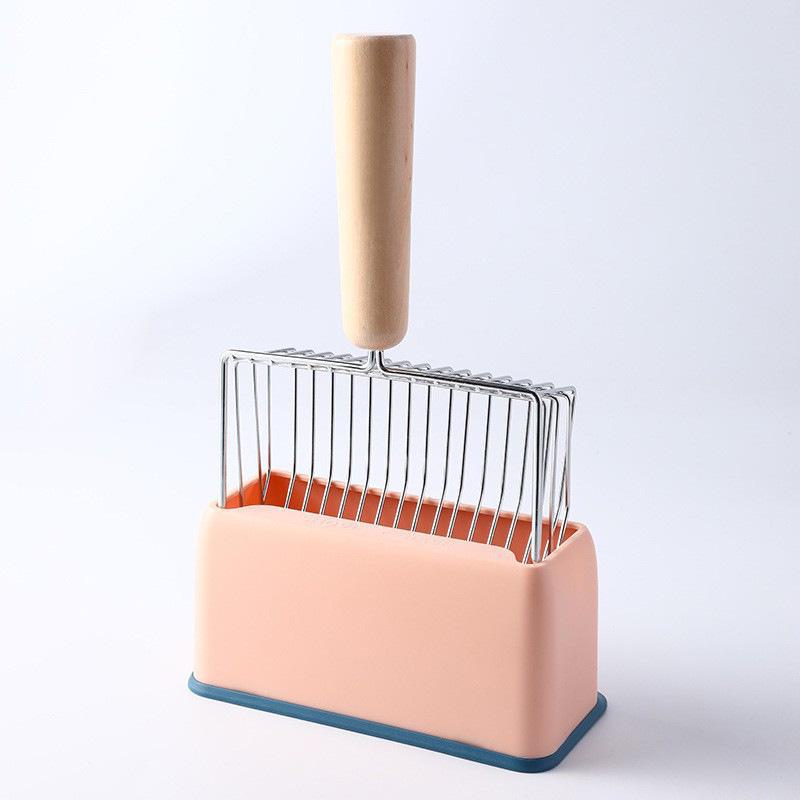 Metal Cat Litter Scoop Set with Large Wooden Handle and Candy Color Base