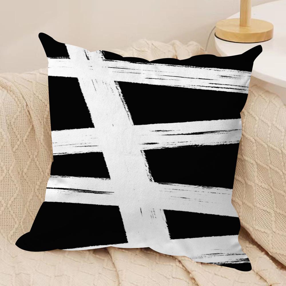 Abstract black and white Cushion Cover Silky Short Plush DoubleSided Printed Pillow Case for Sofa All Seasons Home Decor Gift