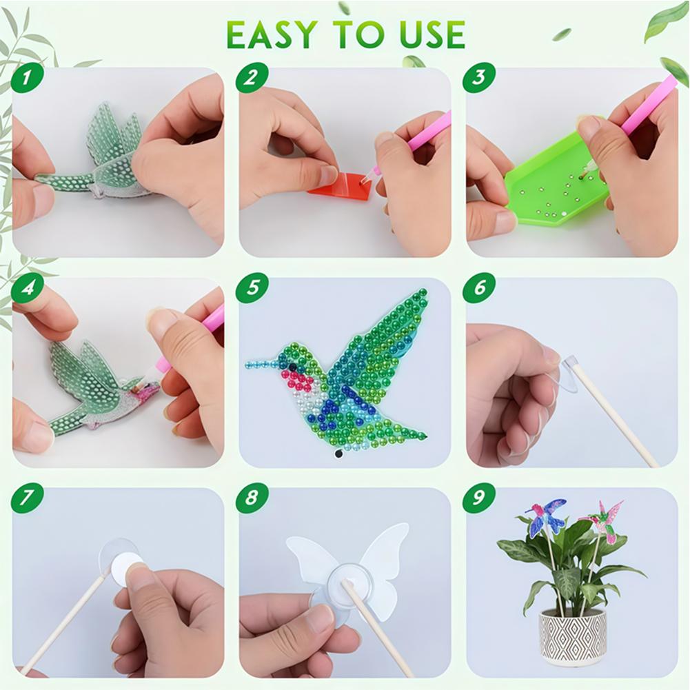 6Pcs Bee Stakes Diamond Art Kits DIY Crafts Diamond Art Garden Decor Kits Diamond Art Craft Kits for Garden Decor