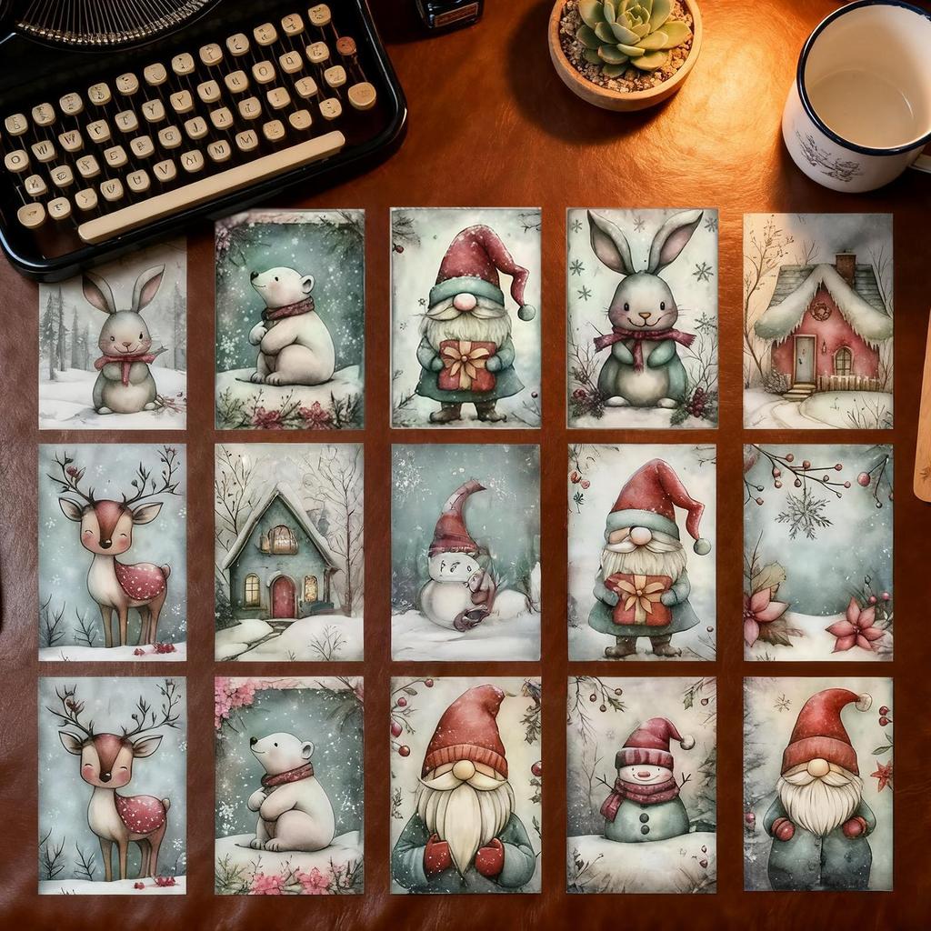 Christmas Cards 20-Piece Snow Festive Home Decor Vintage Dwarf Animal Holiday Postcard For Kids Adults Collectors Family
