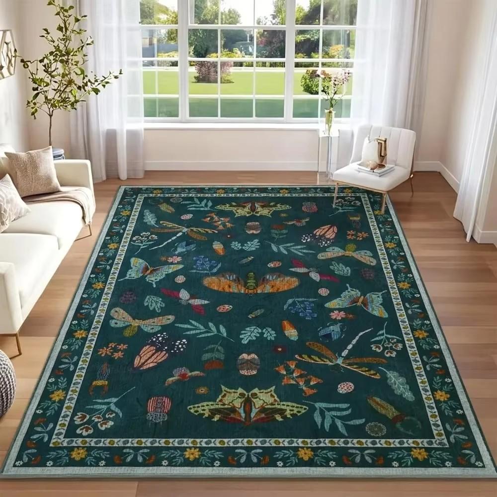 Elegant Plant Insect Print Area Rugs Carpet for Living Room Modern Soft Bedroom Non-Slip Rug Kitchen Table Floor Mat Doormat