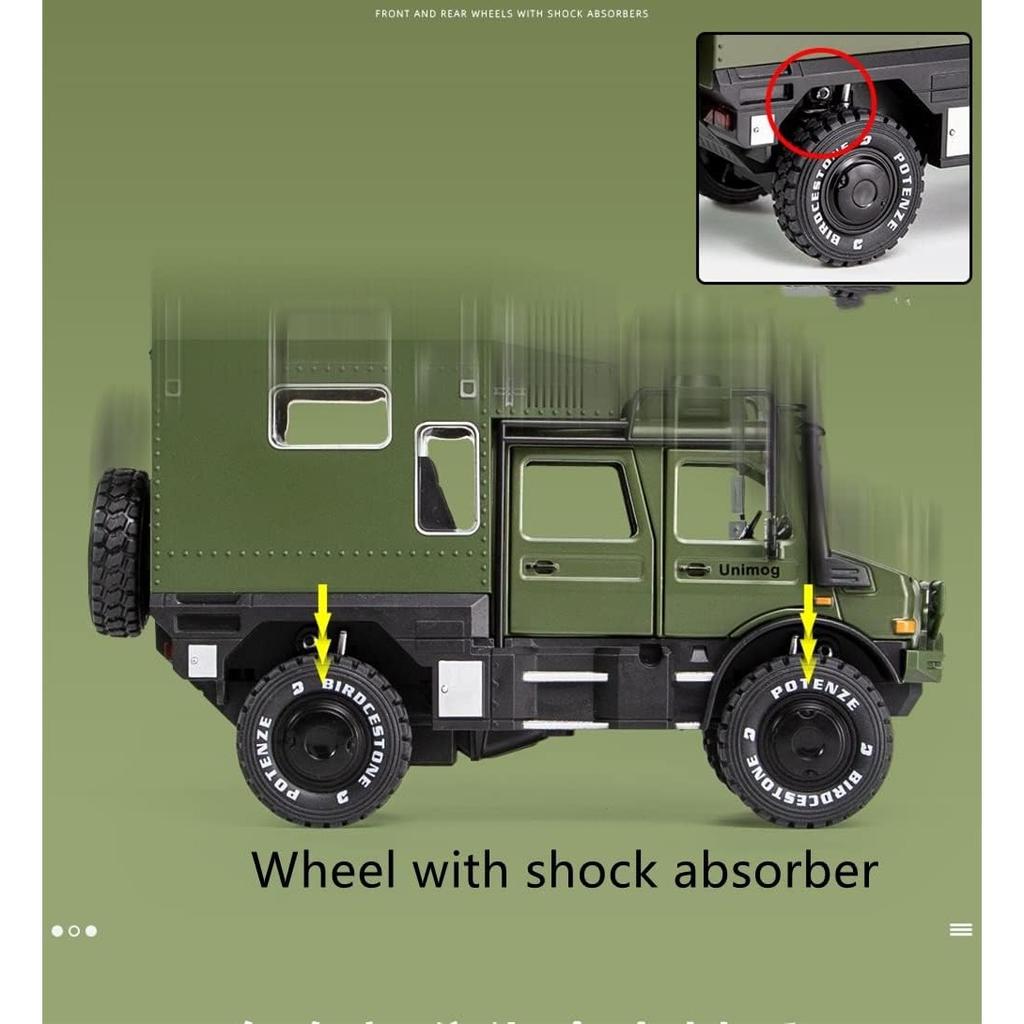 1/32 Scale Benz Unimog Alloy Model Car with Sound and Light, Pull Back Car Model for Kids Toys Party Gifts Collectible