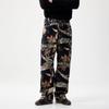 Bajia popular loose straight wide-leg denim print graffiti black branches fallen leaves fashion street jeans men