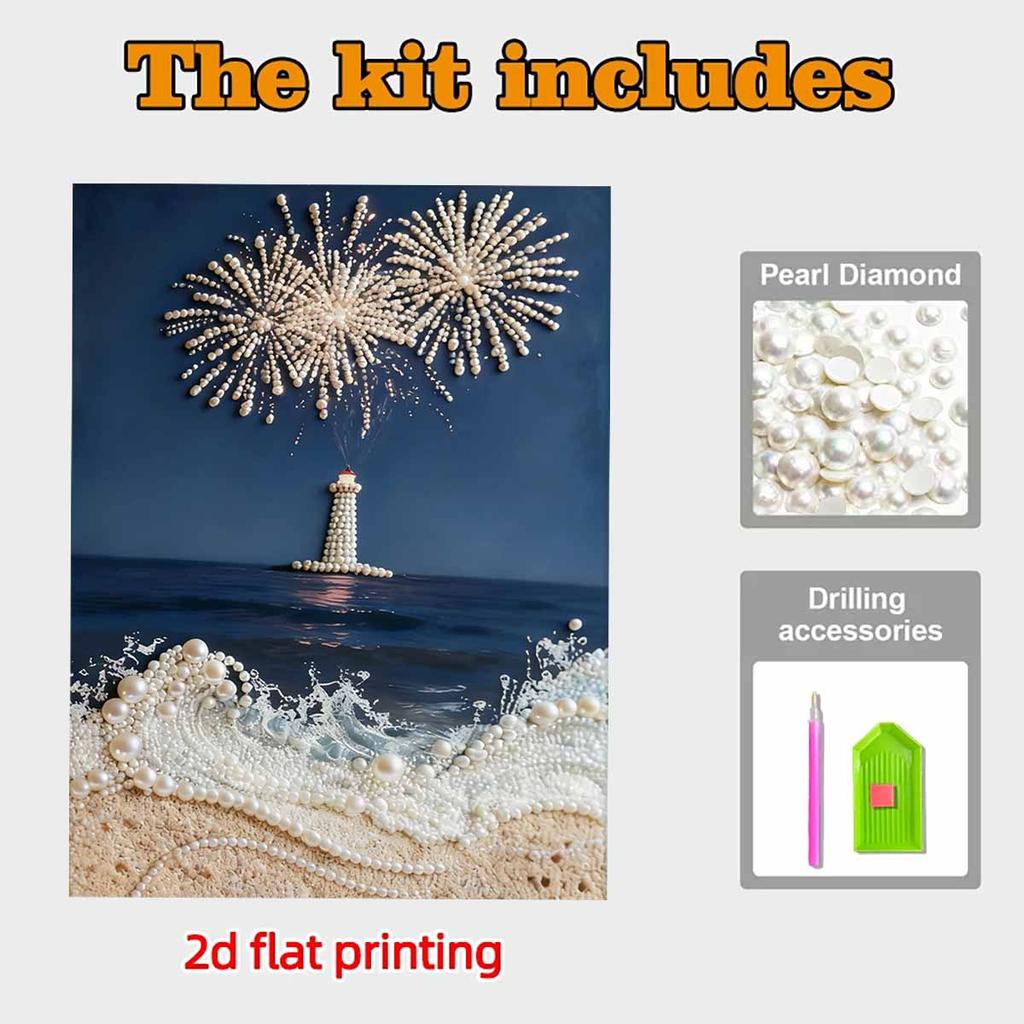 Crystal Pearl Painting 5D DIY Frame Decoration Painting Lighthouse Home Wall Decoration Transparent Pearl Gemstone Painting Picture Art Crafts