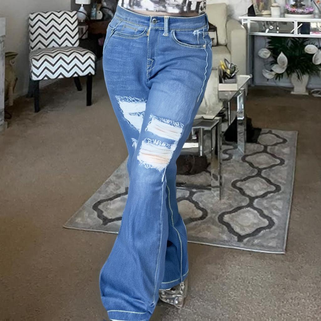 Damen Locker Und Lässig Trend Zerrissen Lässige Mode Eng Anliegende Beinjeans