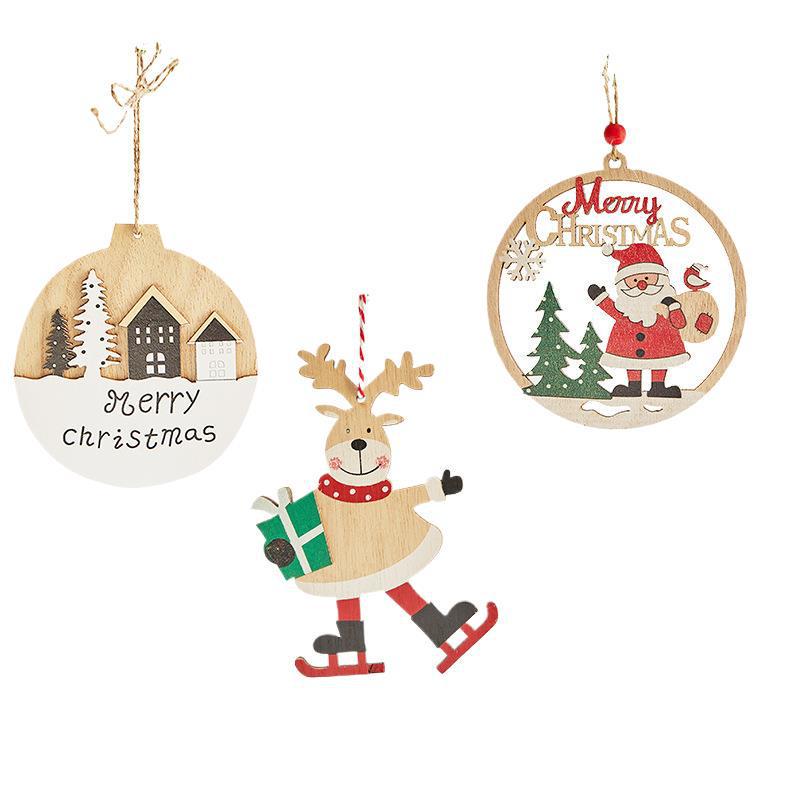 Nordic Wooden Christmas Ornaments: Cartoon Santa Claus & Snowman Pendants