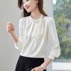 Women Blouses Shirts 2025 Spring Long Sleeve Women Blouse Shirt Bow Collar Solid Elegant Blouse Shirt Women Tops J909