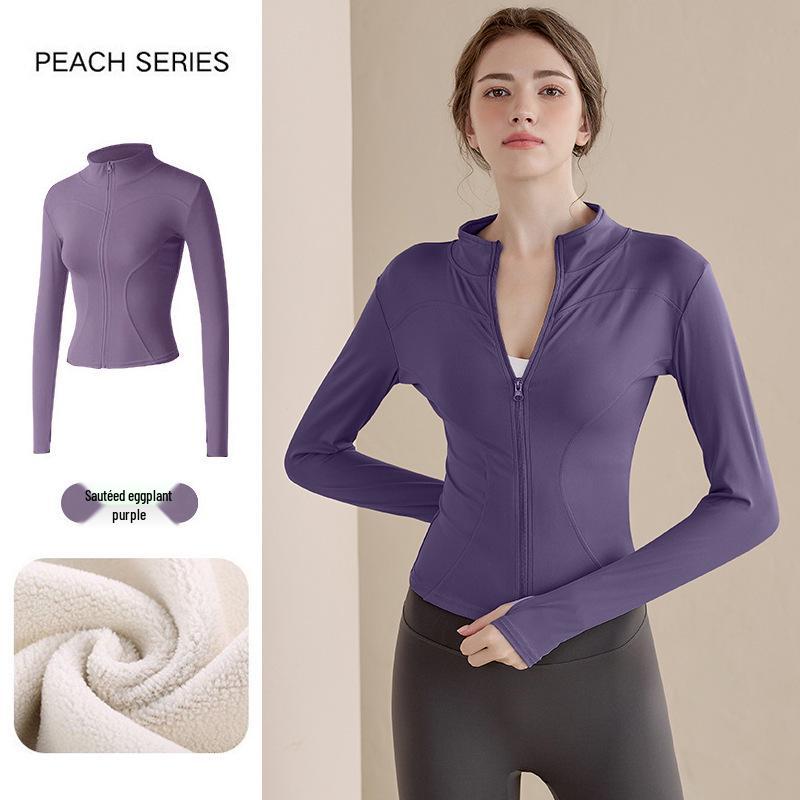 2025 Women's Velvet Winter Yoga Cardigan: Stand Collar, Zipper Sportswear, Warm Running Top
