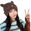 Damen Gemütliche Gestrickte Slouchy Mütze mit Entzückender Katzenohren-Stickerei Winter Warm Dehnbar Beanie für Damenmode