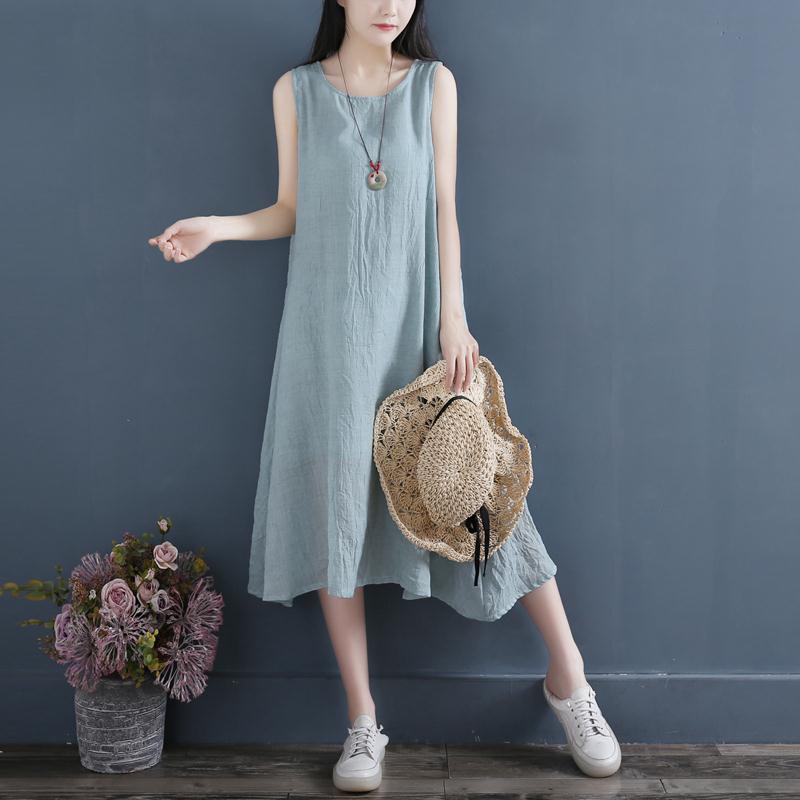 202 Artistic Sleeveless Cotton Linen Double-Layer Summer Dress
