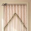 Elegant Sheer Door Hangings Floral Curtain with Beads Lace Embroidered Gauze Room Romantic Home Decor for Living Divider Rod Pocket Doorway Bedroom