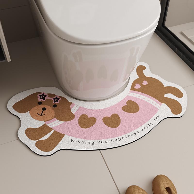 Cartoon Puppy Diatomaceous Earth Anti-slip U-shaped Toilet Foot Mat - Quick-drying, Water Absorbent, Easy to Clean