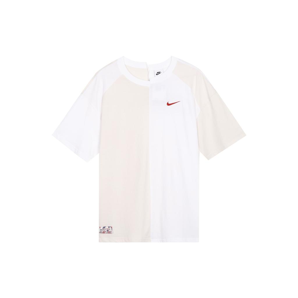 Nike Logo Print Sports Training Casual American Retro Round Neck Short Sleeve Drop Shoulder T-Shirt Women Tops White FQ0366-030