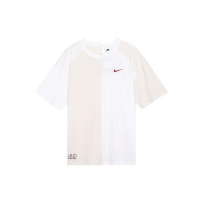 Nike Logo Print Sports Training Casual American Retro Round Neck Short Sleeve Drop Shoulder T-Shirt Women Tops White FQ0366-030