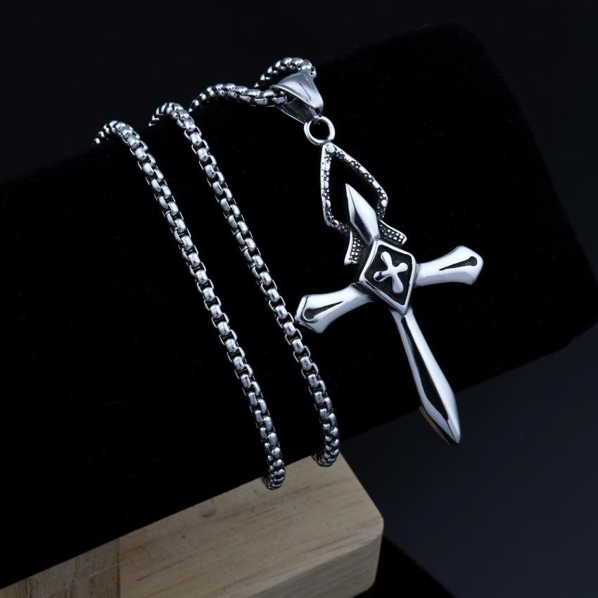 Necklace Silver Steel Cross Prayer 368