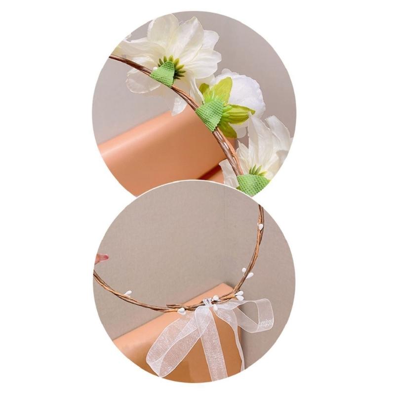 Girls Floral Hair Band Soft Fabric Flowers Headpiece Floral Hair Wreath For Kids Birthday Party Wedding Photo Prop
