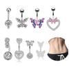 Exotic Butterfly Heart Bow Zircon Inlaid Navel Ring, 316 Stainless Steel, European & American Style