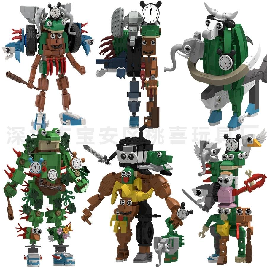 AI Anime Shanhaijing Tung Tung Sahur Wooden Stick People Pass Abstract Building Block Set Gift Present Toy Ornament Brick Doll Scale Model