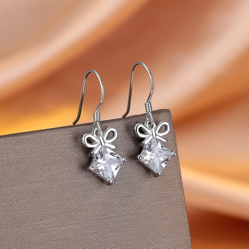 

Light Luxury Style High-End Bow Earrings Women S Niche Simple Zircon Tassel Earrings платиновый