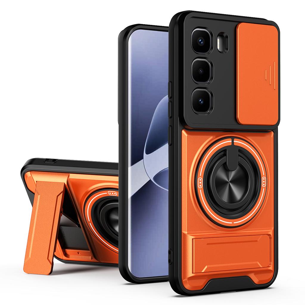 For Infinix Hot 60 Pro+ 4G Magnetic Case Ring Holder Foldable Kickstand TPU PC Phone Cover with Camera Lens Slider