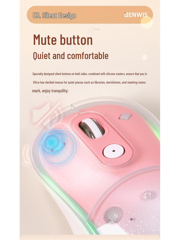 BENWIS Silent Colorful Dual-Mode Ergonomic Wireless Bluetooth Gaming Mouse with Rechargeable Battery