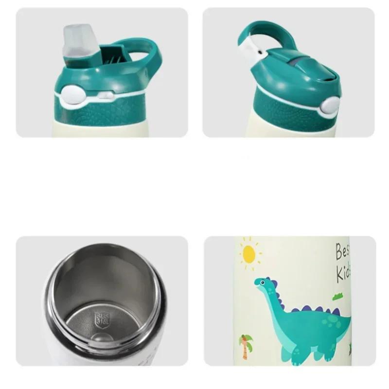 400ml Thermos Water Bottle For Kids Baby Cartoon Duck Straw Cup 316 Stainless Steel Vacuum Flask Outdoor Portable Thermos Cup