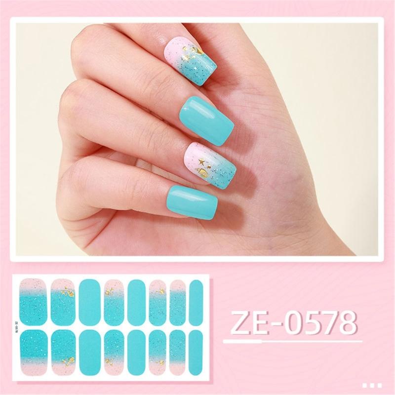 Nail Polish Sticker Self-Adhesive Nail Sticker Manicure Sticker Full Nail Wraps Waterproof Nail Strips with Nail File