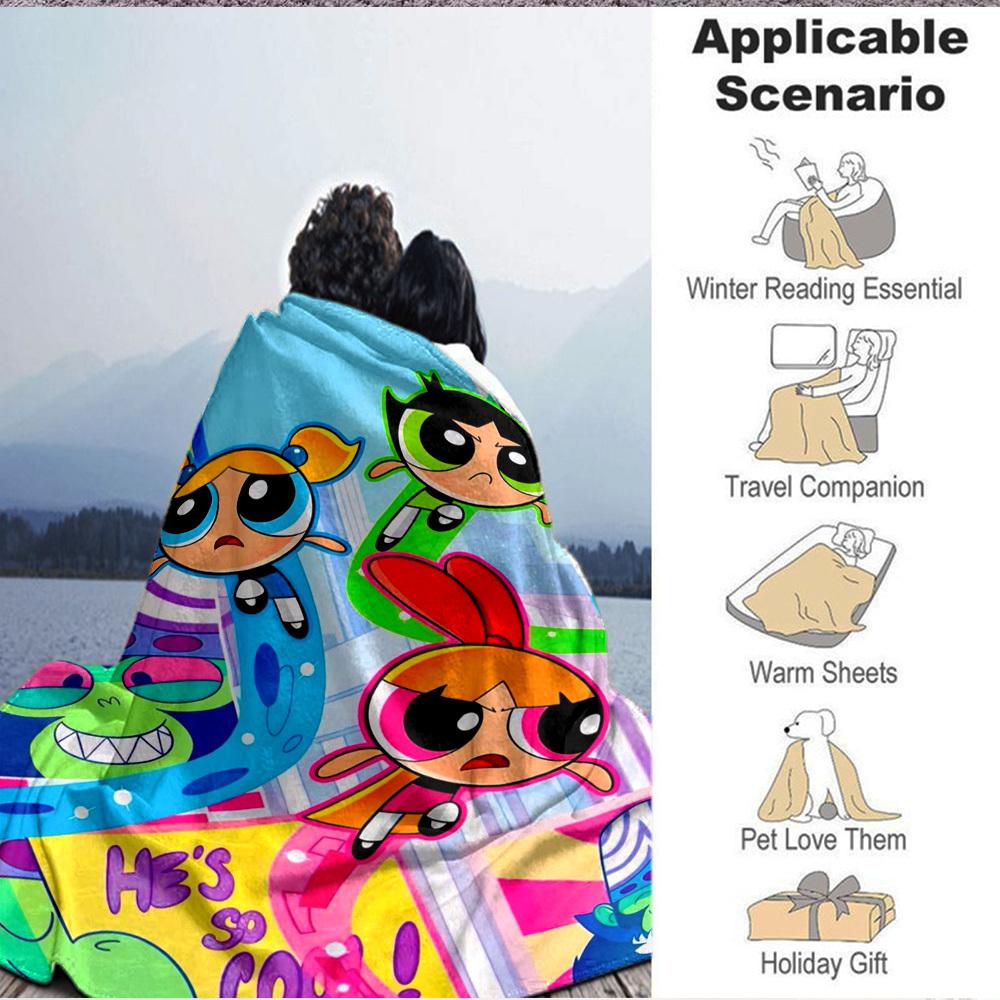 1PC Powerpuff Girls Blanket Lightweight Flannel Throw Blanket for Sofa, Bed, Travel, Camping, Livingroom, Office, Couch