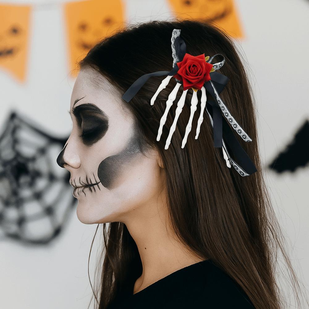 Skeleton Ghost Claw Hair Clip Flower Halloween Headwear Skeleton Hand Rose Hairpin  Children