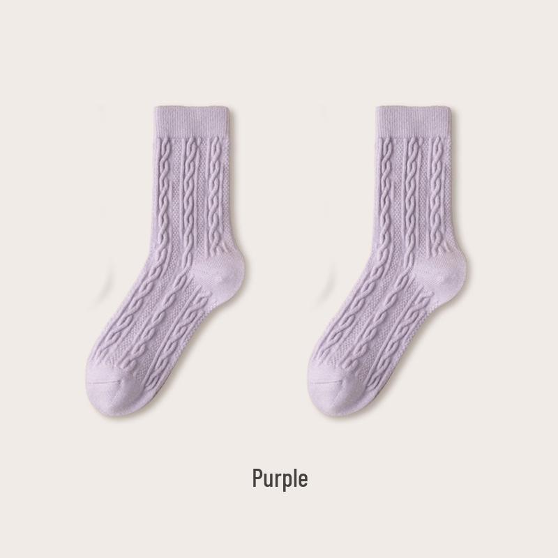 

Женские толстые гольфы до середины икры с кабельным узором: Зимний Белый Ретро Стиль One Size (34-40) фиолетовый