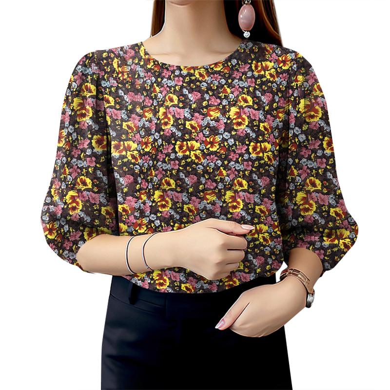

ZANZEA Женская летняя блузка с цветочным принтом, повседневная, с круглым вырезом и рукавом 3/4 S