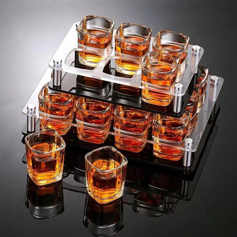 Shangqi 60ml Square Glass Drinking Cup Set with Holder