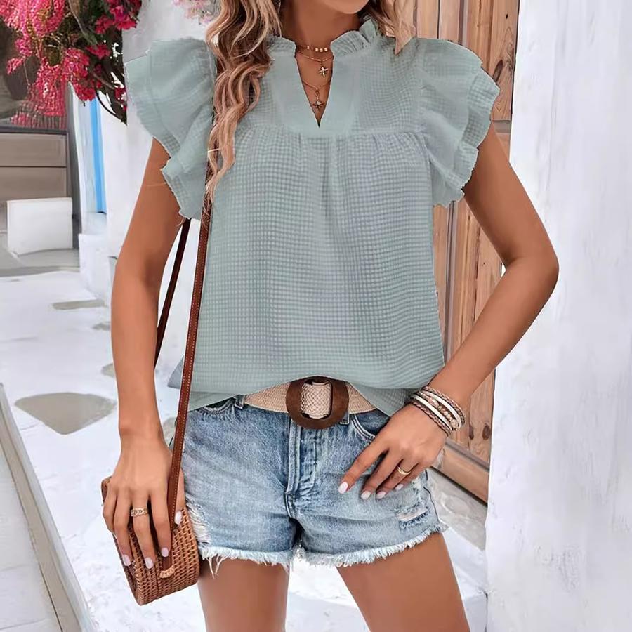 Sweet Top for Women - Summer New Lace Ruffles Floral Shirt for Ladies